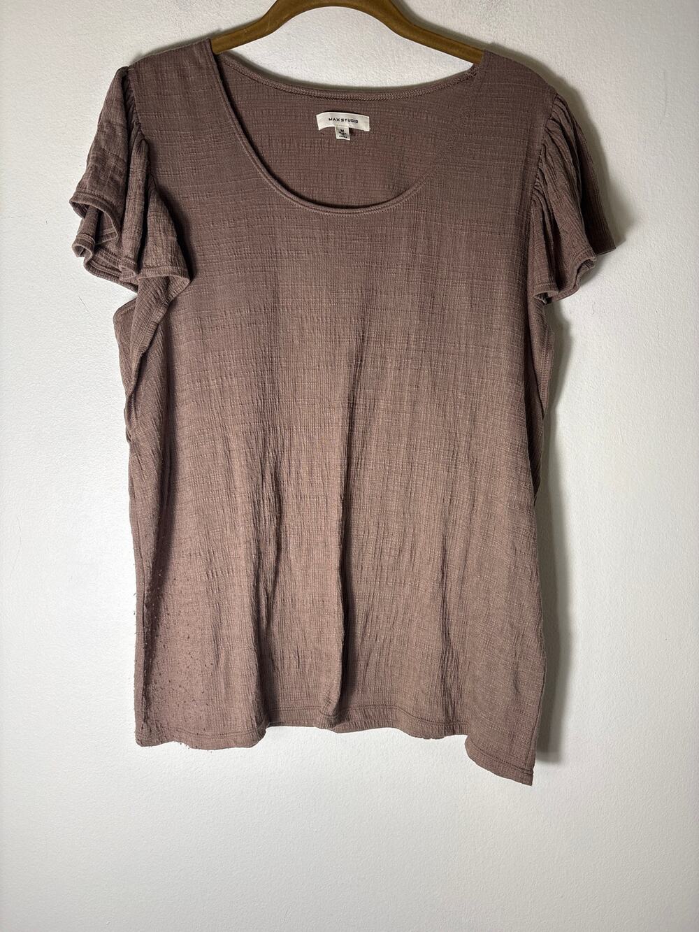 Max Studio Brown Flutter Sleeve Tee Sz M